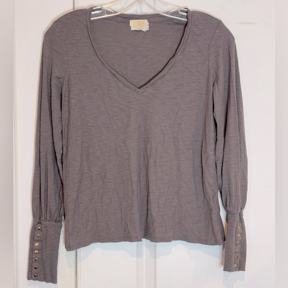 Nation LTD Paige Smoky Purple V-neck Snap Cuff Long Sleeve Top S